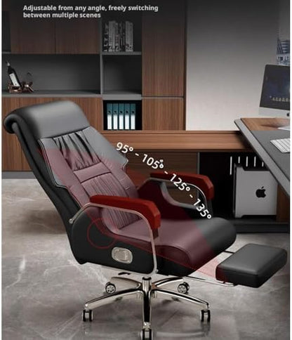 Bürostuhl, Chefsessel Mit Massage- Und Liegefunktion, Hochwertiger Drehstuhl Aus Leder Für Zuhause Und Das Büro