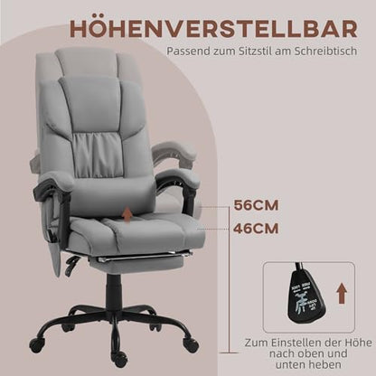 Vinsetto Bürostuhl, Massagesessel mit Fußstütze, Bürostuhl, ergonomischer Stuhl, höhenverstellbar, neigbare Rückenlehne und kabelgebundene
