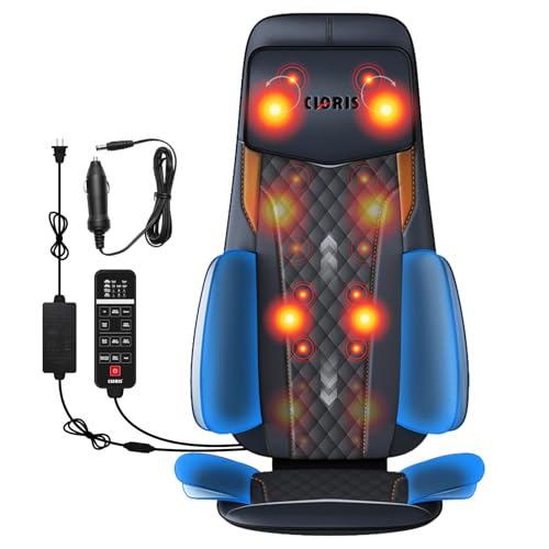 CLORIS Nacken- und Rückenmassagegerät mit Wärme, automatisch verstellbare Kopfstütze, 3D-Shiatsu-Kompressen Massagekissen und Rollen für