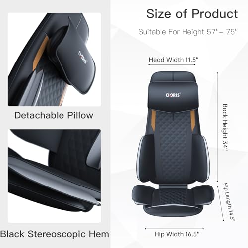 CLORIS Nacken- und Rückenmassagegerät mit Wärme, automatisch verstellbare Kopfstütze, 3D-Shiatsu-Kompressen Massagekissen und Rollen für