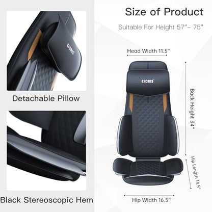 CLORIS Nacken- und Rückenmassagegerät mit Wärme, automatisch verstellbare Kopfstütze, 3D-Shiatsu-Kompressen Massagekissen und Rollen für