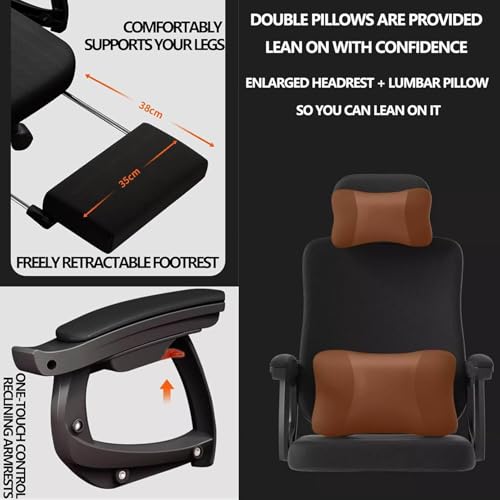 Ergonomischer Gaming-Bürostuhl mit Wippfunktion, bequemer Arbeitsstuhl mit großer Kopfstütze, Lendenstütze und verstellbaren Armlehnen, 170°