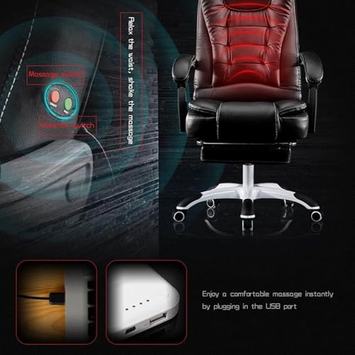 Ergonomischer Gaming Stuhl aus Kunstleder mit Fußstütze und 7-Punkt Massage Lendenwirbelstütze, Computerstuhl mit hoher Rückenlehne, Tragkraft 150 kg