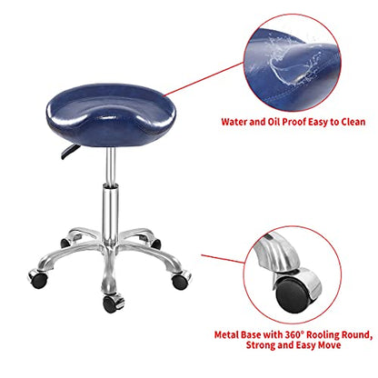 Sattel Hocker Stuhl für Pediküre, Massage, Salon, Spa, verstellbar, hydraulisch, mit Rollen, Blau