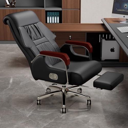 Bürostuhl, Premium-Chefsessel aus Leder mit Massage- und Liegefunktion