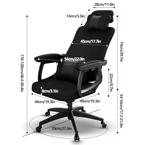 Ergonomischer Gaming-Bürostuhl mit Wippfunktion, bequemer Arbeitsstuhl mit großer Kopfstütze, Lendenstütze und verstellbaren Armlehnen, 170°
