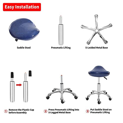 Sattel Hocker Stuhl für Pediküre, Massage, Salon, Spa, verstellbar, hydraulisch, mit Rollen, Blau