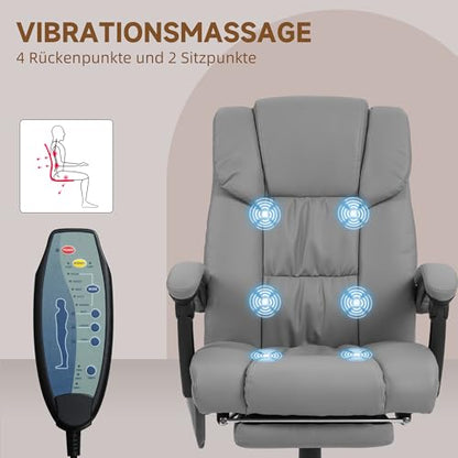 Vinsetto Bürostuhl, Massagesessel mit Fußstütze, Bürostuhl, ergonomischer Stuhl, höhenverstellbar, neigbare Rückenlehne und kabelgebundene