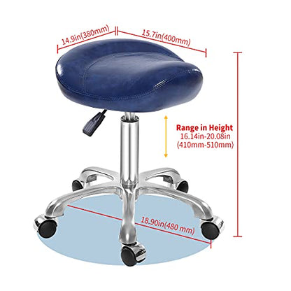 Sattel Hocker Stuhl für Pediküre, Massage, Salon, Spa, verstellbar, hydraulisch, mit Rollen, Blau
