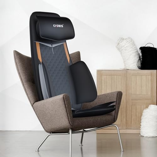 CLORIS Nacken- und Rückenmassagegerät mit Wärme, automatisch verstellbare Kopfstütze, 3D-Shiatsu-Kompressen Massagekissen und Rollen für