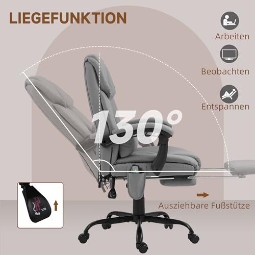 Vinsetto Bürostuhl, Massagesessel mit Fußstütze, Bürostuhl, ergonomischer Stuhl, höhenverstellbar, neigbare Rückenlehne und kabelgebundene