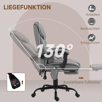 Vinsetto Bürostuhl, Massagesessel mit Fußstütze, Bürostuhl, ergonomischer Stuhl, höhenverstellbar, neigbare Rückenlehne und kabelgebundene