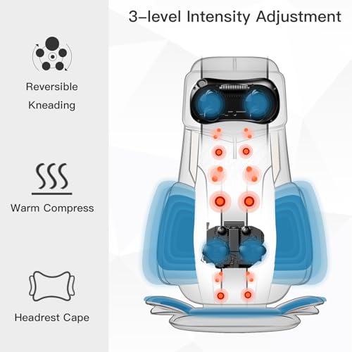 CLORIS Nacken- und Rückenmassagegerät mit Wärme, automatisch verstellbare Kopfstütze, 3D-Shiatsu-Kompressen Massagekissen und Rollen für