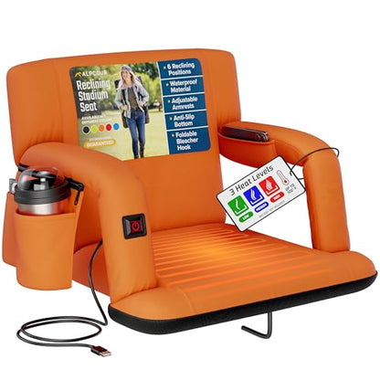 Alpcour Heizbarer Liegestuhl für Bleicher, breiter Stuhl mit Rückenstütze und Kissen, Armlehnen, Seitentaschen und Haken, ideal für Camping, Kajak