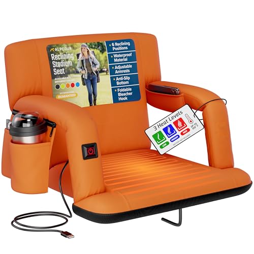 Alpcour Heizbarer Liegestuhl für Bleicher, breiter Stuhl mit Rückenstütze und Kissen, Armlehnen, Seitentaschen und Haken, ideal für Camping, Kajak