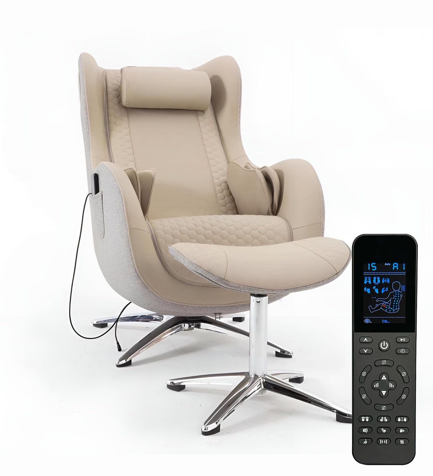 Massagesessel MS-699 – Kompakter Shiatsu Relaxsessel mit Bluetooth-Musiksystem, 6 Programmen, modernem Stoff-Leder-Mix & Edelstahlrahmen |