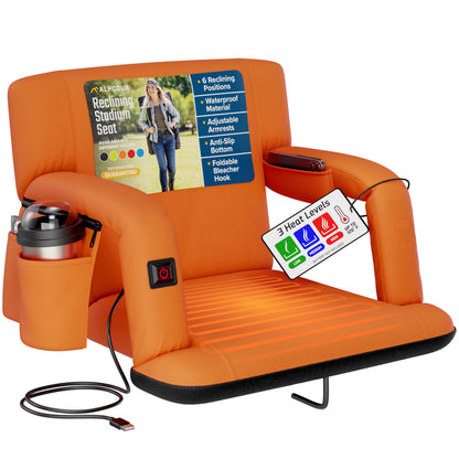 Alpcour Heizbarer Liegestuhl für Bleicher, breiter Stuhl mit Rückenstütze und Kissen, Armlehnen, Seitentaschen und Haken, ideal für Camping, Kajak